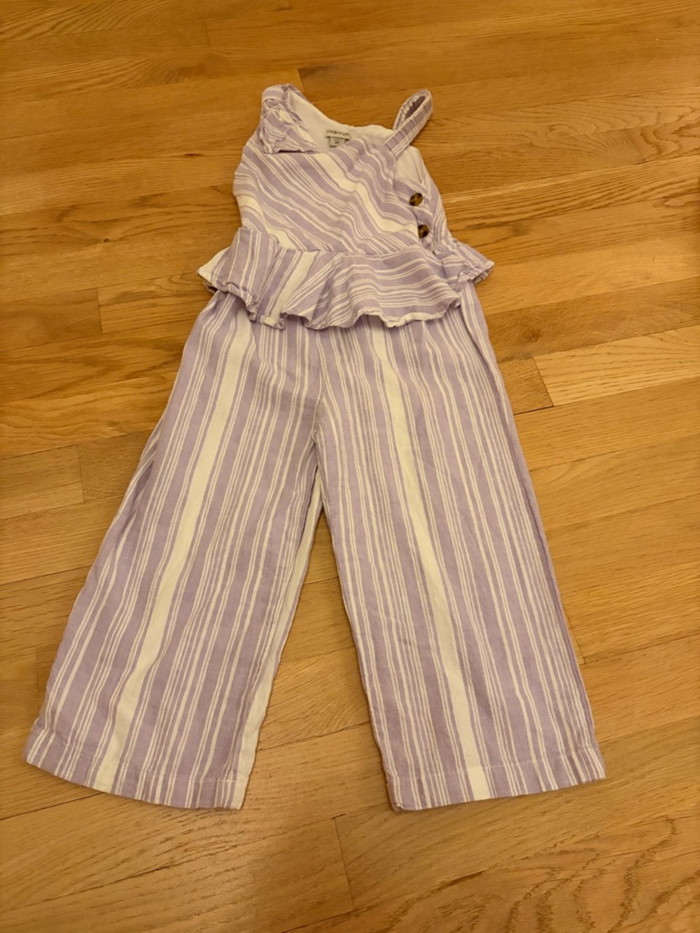 Habitual Lavender and White Striped Peplum Jumpsuit- read sizing